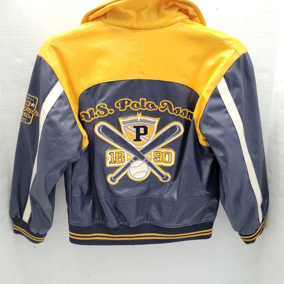 Kids Boy US Polo Assn Faux Leather Baseball Jacket Blue Yellow 8